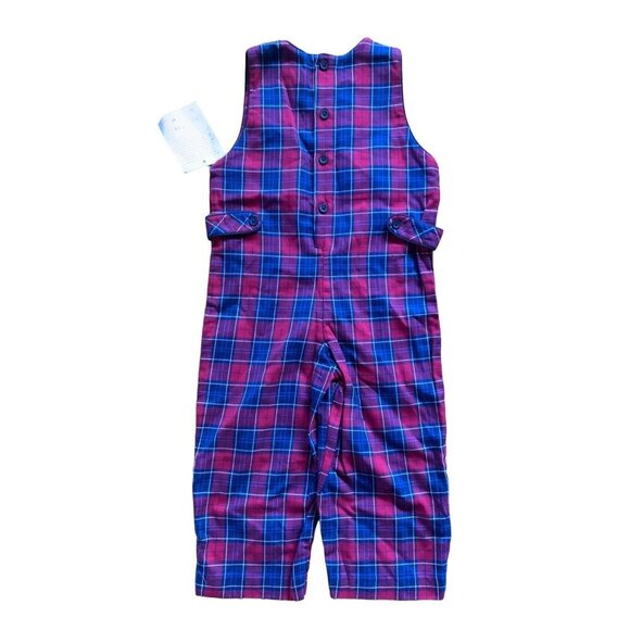 NWT Vintage Strasburg Toddler 3T Plaid Overalls Red Blue - Picture 2 of 6